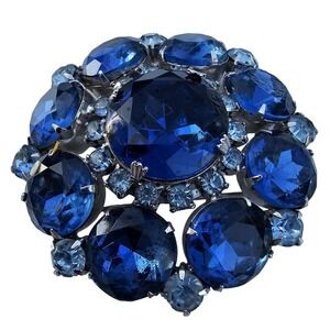 Blue and Clear Rhinestone Brooch Vintage NOS with Tags
